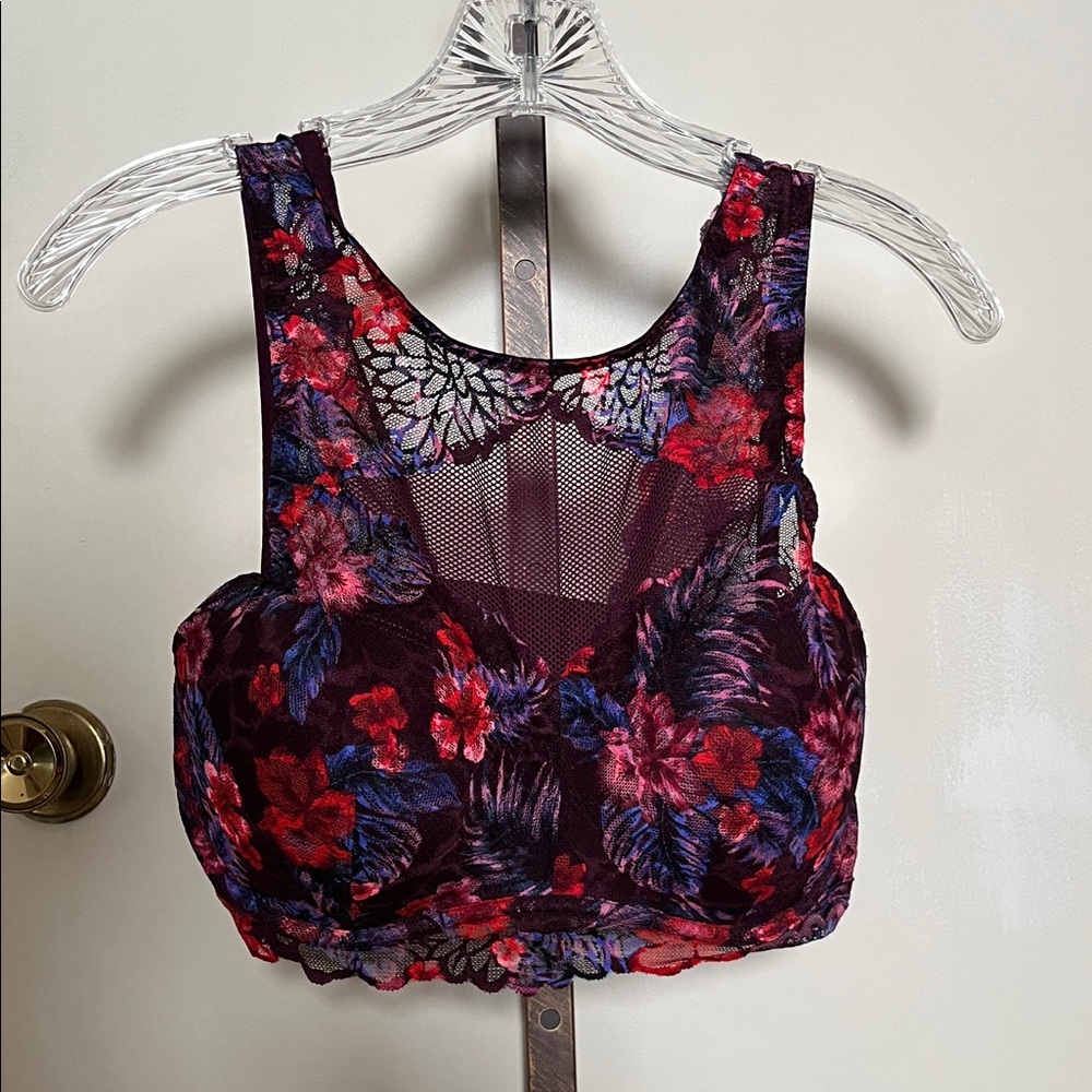 PINK Victoria's Secret Floral Lace Bra - Red, Purple and Dark Blue